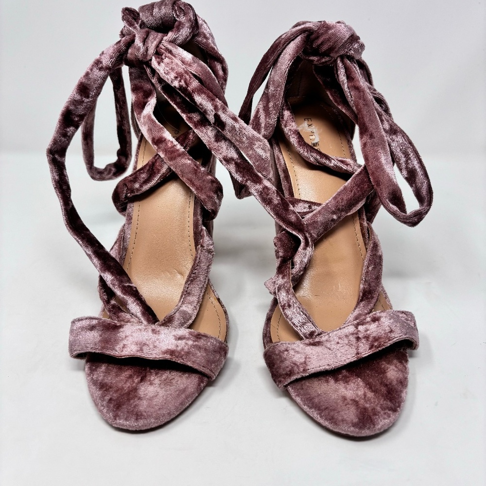 Express Crushed Velvet Lace Up Heels Size 7